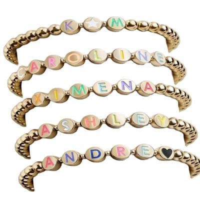 China Cute Custom Qushine Couples Letter Bead Initial Bracelet Letter Round Beads Name Bracelets DIY Jewelry for sale