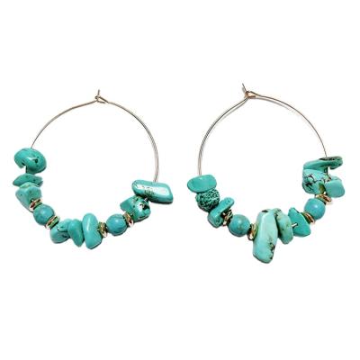 China New FASHIONABLE Qushine Stone Round Bead Beaded Gravel Hand Made Turquoise Dangle Earrings for sale