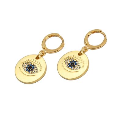 China Wholesale Women's Gold Blue Eyes Turkey Crystal Rhinestone Circle Zircon Drop Earrings BOHEMIA Qushine Earrings for sale