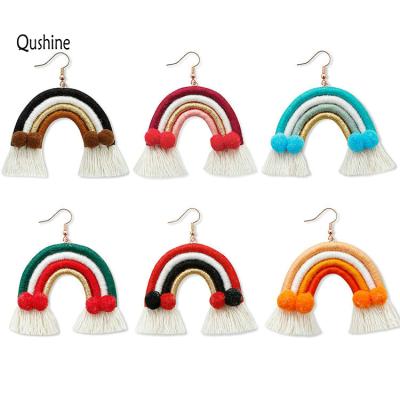 China Bohemia Qushine Hotsale Multi Styles Rainbow Bohemian Drop Tassel Bohemian Hand & Woven Vintage Earrings for sale