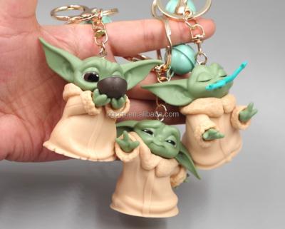 China Soft Feel Yoda Anime Figure Souvenir 3d Baby yoda Character PVC Cartoon Key Chain for sale