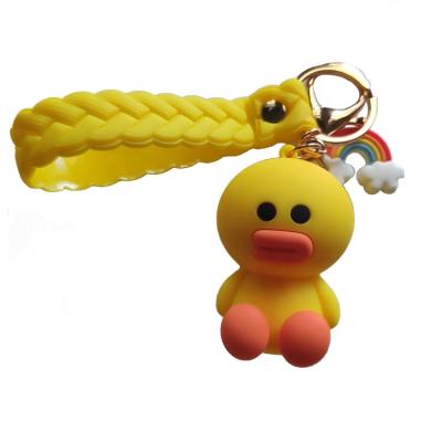 China Hot Selling Soft Feel To Customize Cute Yellow 3D Duck PVC Soft Head Chain for sale