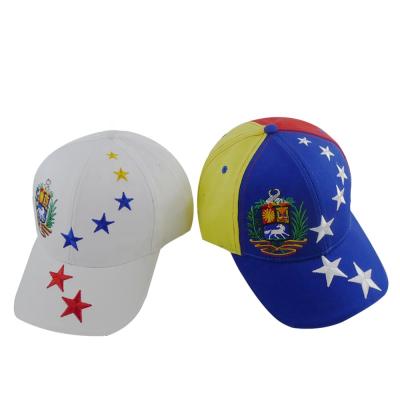 China Custom 100% COMMON Cotton Embroidery Venezuela Flag 6 Panel Baseball Cap Hat for sale