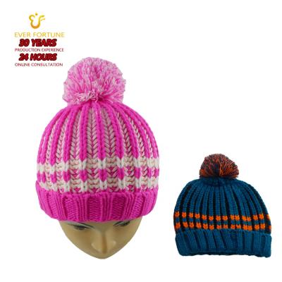 China New style eco-friendly comfortable knit pattern unisex winter pom pom baby beanie hat kids warm hat for sale