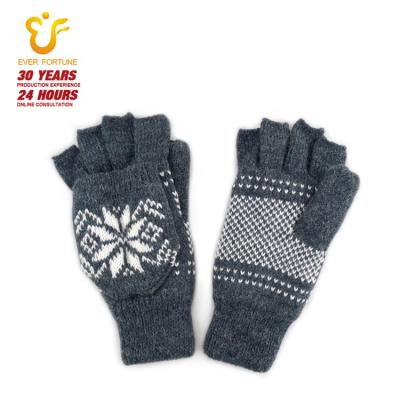 China Jacquard Mens Womens Fashion Snowflake Fin Cover Mittens Acrylic Knit Flip Top Thermal Fingerless Gloves for sale