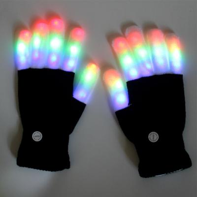 China Soft Black And White Fabric With White Light Up Fingers 2020 New Best Christmas Party Light Up LED Gloves Show 6 Mode Colorful Flashing Finger Lighting Praise Flashing Gloves for sale