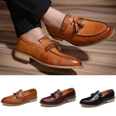 China Round Mens Fashion Tassels Casual British Style Brown Black Formal Driving Dress Shoes Wedding Party Flats Shoe for sale