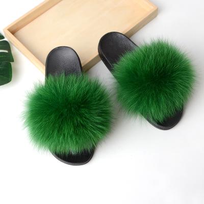 China 2021 Fashion Trend New Design Fox Fur Women Slippers Summer Fluffy Slippers Really Wool Wholesale Custom Slippers For Women for sale