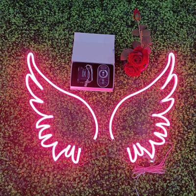 China Free Customized Easy Installation Acrylic Angel Wings Led Electronic Neon Sign Handmade Custom For Wedding Party Bar for sale