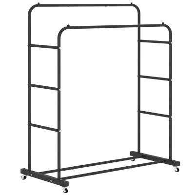 China Portable Single Rod Double Rod Garment Stand Rack Coat Rolling Clothes Rack On Wheels For Hanging Clothes for sale