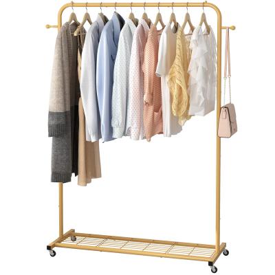 China Simple Professional Clothes Rack on Wheels Coat Rack Rack with Bottom Mesh Storage Shelf Rolling Garment Rack for Hanging Clothes for sale