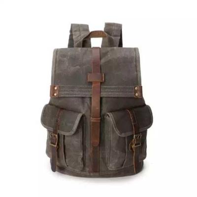 China Wholesale Unisex Vintage Waterproof Waxed Canvas And Genuine Leather Luxury Designer Backpack Travel Bag School Backpack for sale