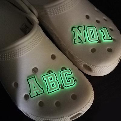 China Hamper Charm Dropshipping PVC Alphabet Shoe Decoration Charm LED Light Up Letter Shoe Charm Package for sale