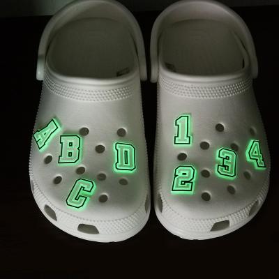 China Clog Charm Luminous Letters Shoe Decorative PVC Light Up Shoe Charms Bling Number Shoe Charms for sale