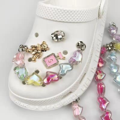 China Top Selling Chains Clog Charms Rhinestone Diamond Love Red Heart Shoe Chain Charms Crystal Shoe Chains Accessories Luxury for sale