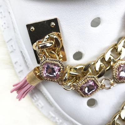 China Rhinestone Crystal Clog Decoration Shoes Charm Metal Chains Shoe Chain Charms For Clog Sandals for sale