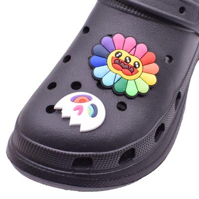 China Wholesale Custom Designer DIY Sunflower Charm Clog Shoe Buckle Colorful PVC Shoe Charms Kid Accessories For Shoe for sale