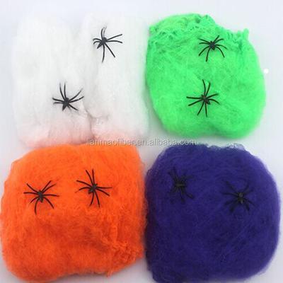 China Polyester Fiber Micro Spooky Halloween Spider Web Door And Window Decorations 16 Foot (60G +4 Spiders) for sale