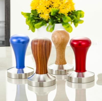 China Sustainable Metal Tamper Laser Coffee Maker Tools Galvanized Tamper With Oak Handle Wood Powder for sale