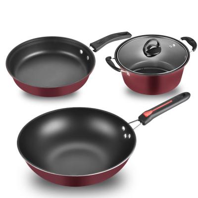 China Sustainable 3 Piece Cookware Pans And Non Stick Pots And Pot Pans Set Non Stick Stone Cookware Kitchen Cooking SetCookware Set for sale