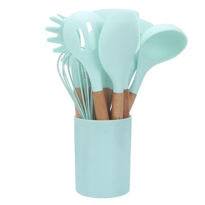 China Viable Custom Logo 9 Pcs Wooden Handle Espatulas De Baking Cooking Spoon Non Stick Brush Silicone Kitchen Utensil Spatula Set for sale