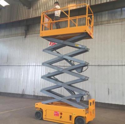 China Building Material Shops 4m 6m 8m 10m 12m 14m Aerial Work Platform Mini Scissor Lift Mobile Hydraulic Battery Powered Electric Self Propelled Scissor Lift for sale