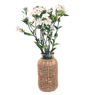 China American Country Vase Country Style Straw Glass Vase with Straw Woven Decoration Design for Home Decor Cafe Decor for sale