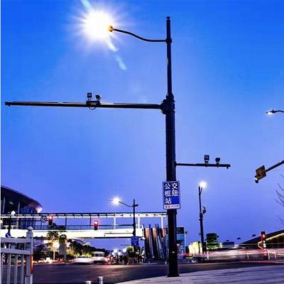 China Custom Size Street Double Arm Traffic Light Pole Galvanized Pipe Shaped Steel Road Led Traffic Lamp Pole Roadway for sale