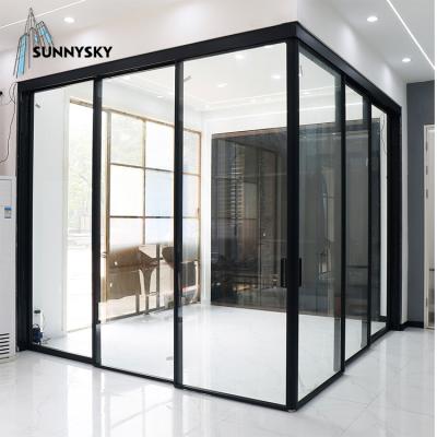 China Sound Insulation Waterproof European Style Matte Black Aluminum Sliding Glass Door for sale