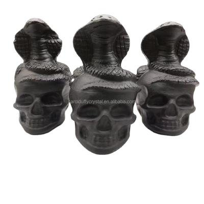 China Wholesale Natural Obsidian Crystal Carved Snake Skulls Not From Europe Polished Healing Decoration for sale