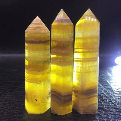 China Wholesale High Quality Magic Wands Crystal Points Yellow Fluorite Gemstone Point From Europe Reiki For Healing for sale