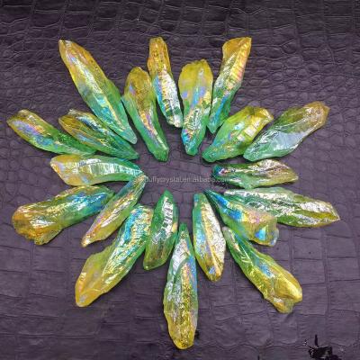 China Hot Sale Angel Aura Rough Flame Clear Titanium Quartz Crystal Point Healing Decoration from Europe for sale