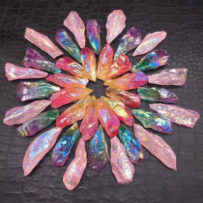 China Hot Sale Angel Aura Rough Flame Clear Titanium Quartz Crystal Point Healing Decoration from Europe for sale