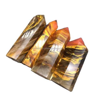 China Wholesale Europe Natural Decoration Tiger Skin Smelting Stone Quartz Crystal Wand Point Healing Hexagonal Reiki for sale