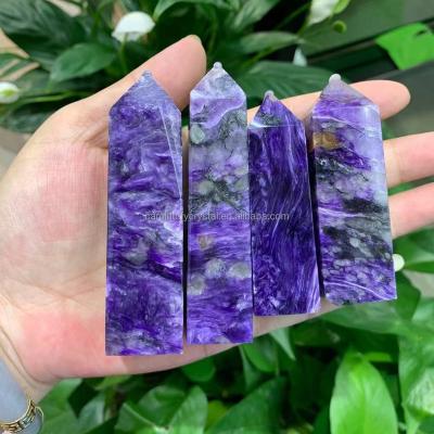 China Wholesale Natural Crystal Wand Point Healing Hexagonal Quartz Reiki Decoration from Europe Charoite for sale