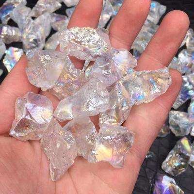 China Europe Wholesale Angel Aura Natural Clear Quartz Crystal Rough Stone Healing Decoration for sale