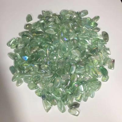 China Wholesale Hot Sale Quartz Crystal Chips Decorate Angel Aura Green Fluorite Tumbled Stone from Europe for sale