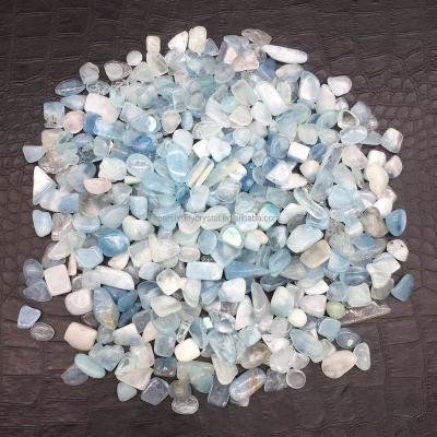 China Europe Crystal Gravel Stone Aquamarine Chips polished by natural quartz wholesale for decoration for sale