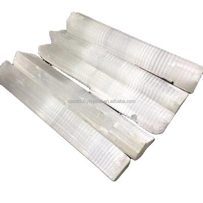 China Wholesale Natural Rough Selenite Crystal Wand Point From Europe Large Crystal Stone Healing White Gypsum for sale