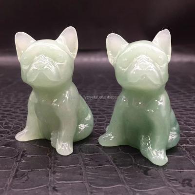 China Wholesale Natural Green Healing Crystal Carved Bulldog Figurine Decorate Europe Quartz Aventurine for sale