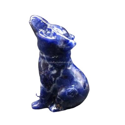 China Wholesale High Quality Natural Blue Quartz Crystal Carved Wolf Decoration Gift Sodalite From Europe for sale