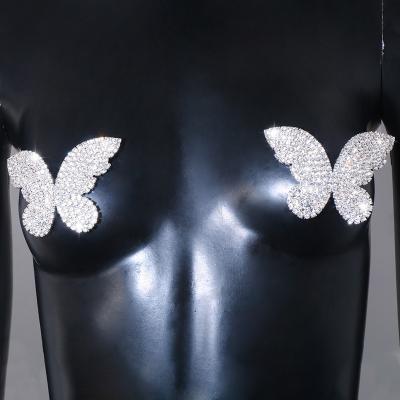 China Sexy Spandex Butterfly Body Chest Bra Stickers/Full Rhinestone Butterfly Nylon Fashionable Nipple Stickers Great For Women Lingerie Accessories for sale