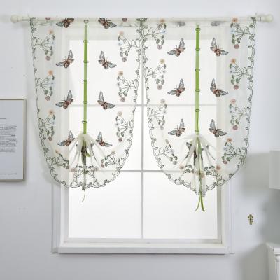 China Blackout Curtains Floral Sheer Ready Made Butterfly Lace Embroidered Kitchen Drapes Set Short Windows Decoration for sale