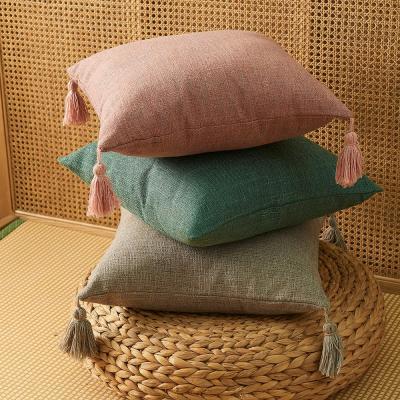 China PORTABLE Home Decorative Pure Color Cotton Hemp Tassel Pillow Cover For Home Simple Art Style Square Pillow Cushion Cover Without Core for sale