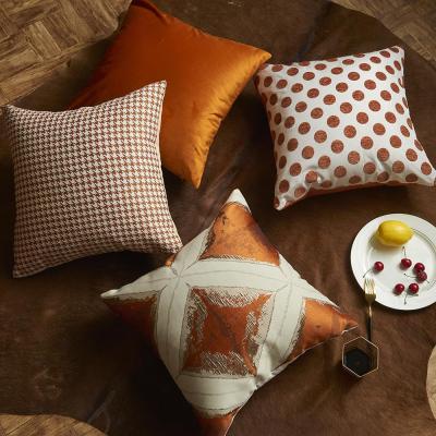 China PORTABLE Luxury Color Velvet Throw Pillow Cases Orange Color Sofa Cushion Covers Fashion Decorative Square Pillow Cover 45X45cm for sale