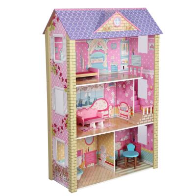 China Age 3-8 Years Old 2021 Children's Luxury Girls Doll House Doll Room Toy Set With 13pcs Wooden Furniture Large for sale