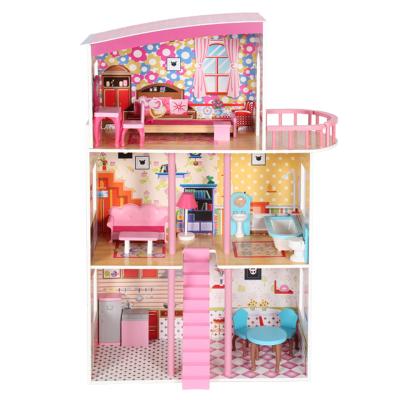 China Age 3-8 Years Old Classic Pretend Play Big Kids Wooden Doll Room Toy Set With 7pcs Furniture for sale