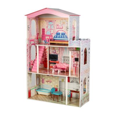 China Cartoon Wooden Toy Wholesale Educational Furnitures Kids Wooden Doll Room For Girls for sale