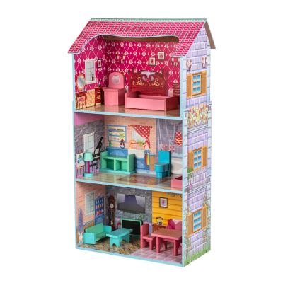 China Educational Toy Classic Three-Layer Wooden Dollhouse Toy For Children for sale