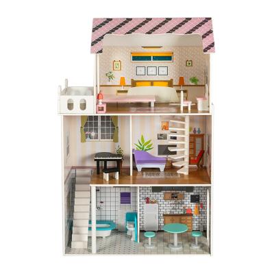 China Age 3-8 years old roughly! large wooden dollhouse with 14 small pieces of furniture for sale